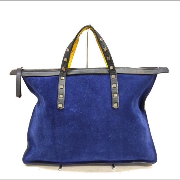 Jimmy Choo Handbags - Jimmy Choo Blue Suede Tote with Black Studded Handles